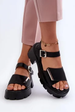 Sandały Damskie Z Eko Skóry Na Obcasie I Platformie Vinceza 36257 Czarne