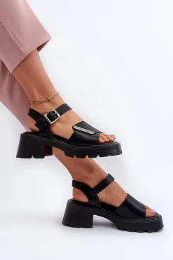 Sandały Damskie Z Eko Skóry Na Obcasie I Platformie Vinceza 36257 Czarne