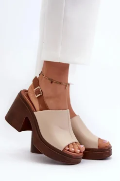 Sandały Damskie Z Eko Skóry Na Masywnym Obcasie I Platformie Beżowe Meeyah