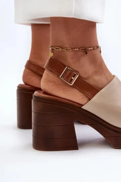 Sandały Damskie Z Eko Skóry Na Masywnym Obcasie I Platformie Beżowe Meeyah