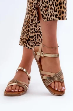 Sandały Damskie Z Eko Skóry Sergio Leone SK085H Złote