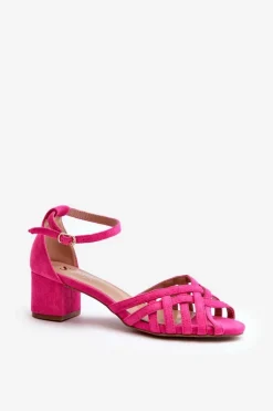Sandały Damskie Z Eko Zamszu Na Niskim Obcasie Fuksja Monsha