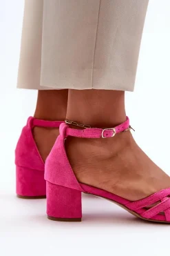 Sandały Damskie Z Eko Zamszu Na Niskim Obcasie Fuksja Monsha