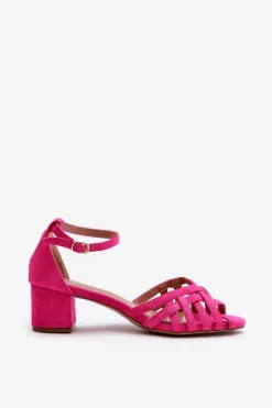 Sandały Damskie Z Eko Zamszu Na Niskim Obcasie Fuksja Monsha