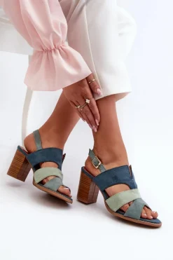 Sandały Damskie Z Eko Zamszu Na Obcasie Słupku Niebieskie Qutima