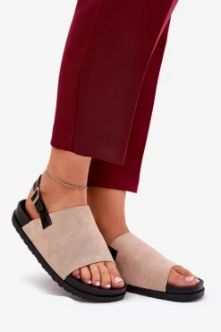 Sandały Damskie Z Eko Zamszu Na Platformie Beżowe Migola