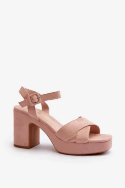 Sandały Damskie Z Eko Zamszu Na Słupku I Platformie Różowe Sakane