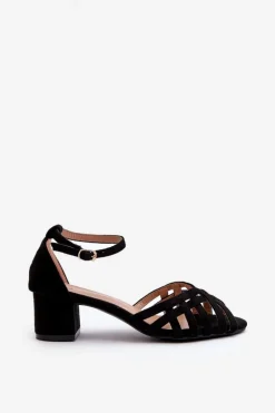 Sandały Damskie Z Eko Zamszu Na Niskim Obcasie Czarne Monsha
