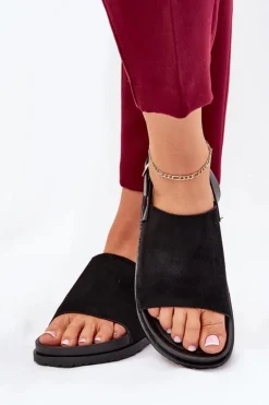 Sandały Damskie Z Eko Zamszu Na Platformie Czarne Migola