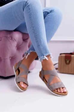 Sandały Damskie Z Gumkami Khaki Itako