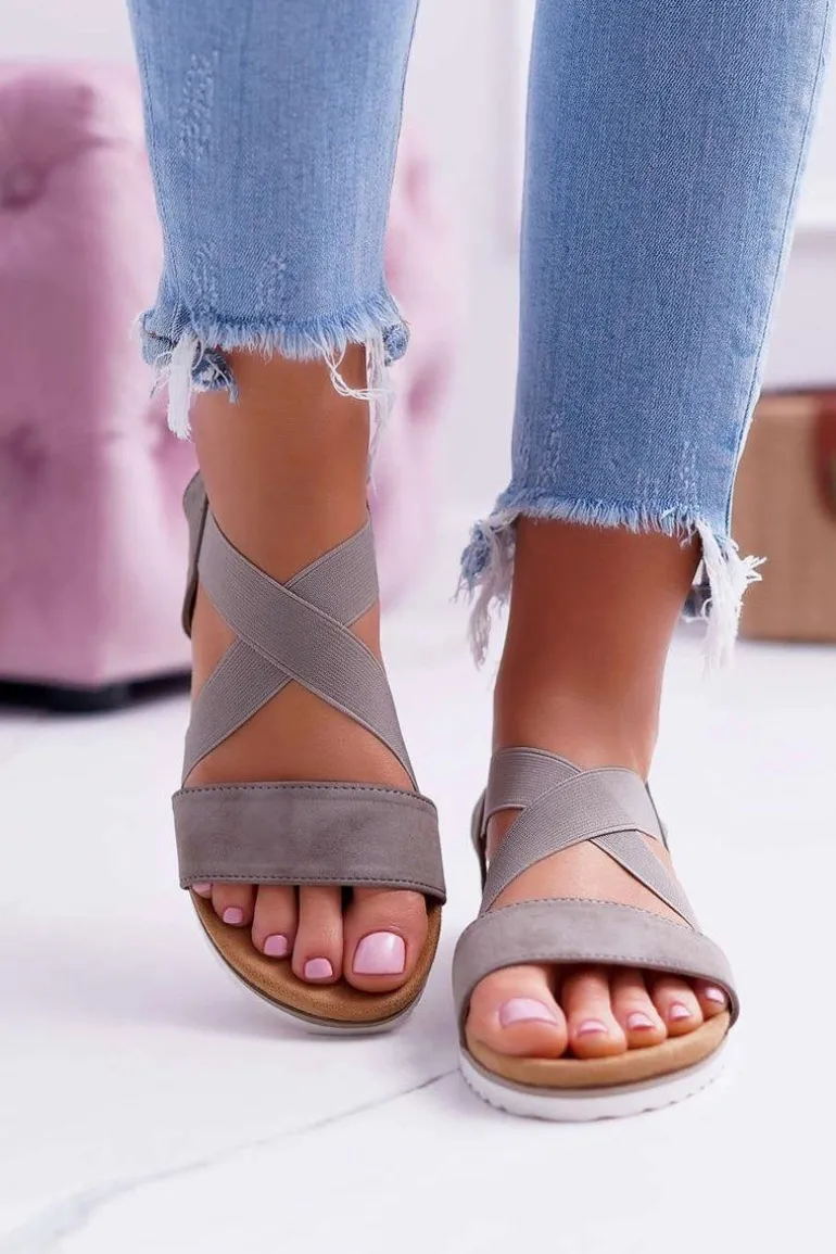 Sandały Damskie Z Gumkami Khaki Itako