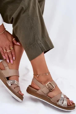 Sandały Damskie Z Klamrą Inblu GS000056 Beżowe