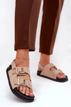 Sandały Damskie Z Klamrami Beżowe Seladith
