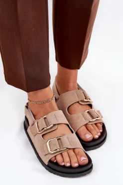 Sandały Damskie Z Klamrami Beżowe Seladith