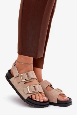 Sandały Damskie Z Klamrami Beżowe Seladith
