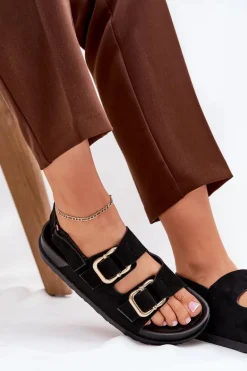 Sandały Damskie Z Klamrami Czarne Seladith