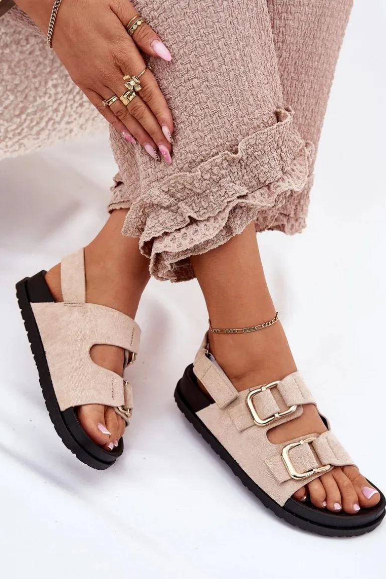 Sandały Damskie Z Klamrami Jasnobeżowe Seladith