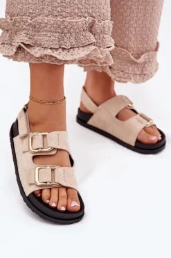 Sandały Damskie Z Klamrami Jasnobeżowe Seladith