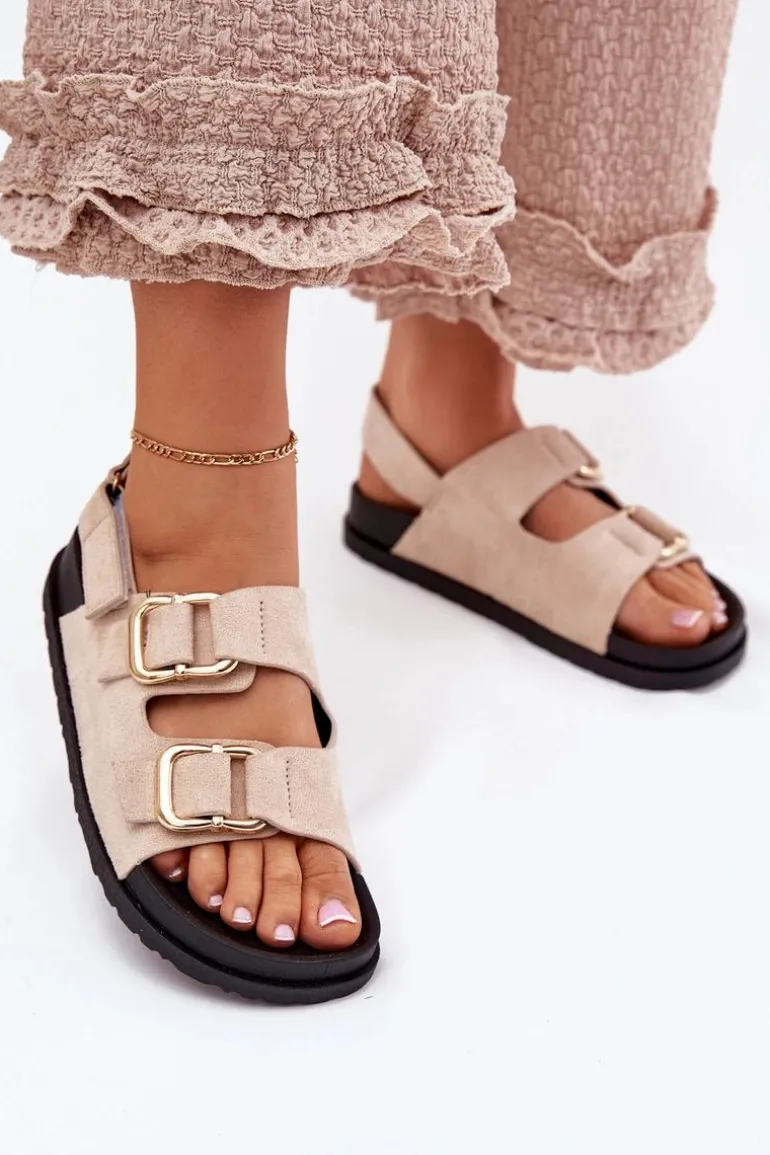 Sandały Damskie Z Klamrami Jasnobeżowe Seladith