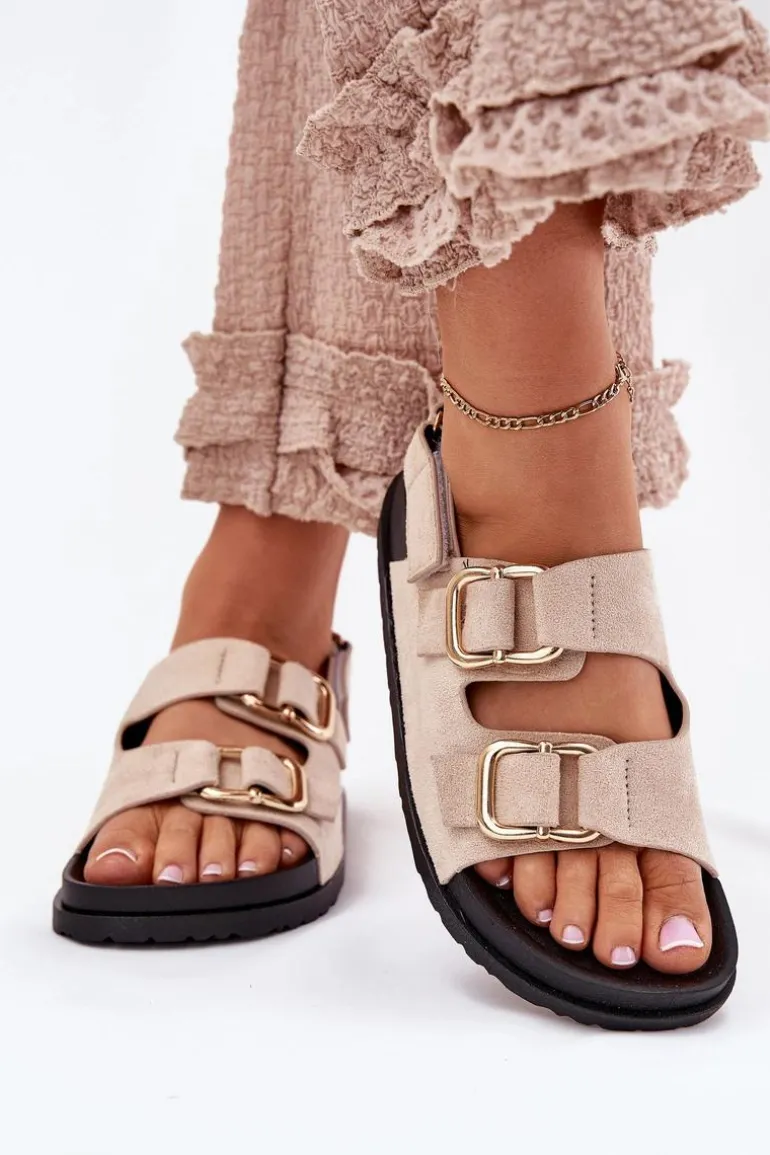 Sandały Damskie Z Klamrami Jasnobeżowe Seladith