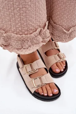 Sandały Damskie Z Klamrami Jasnobeżowe Seladith