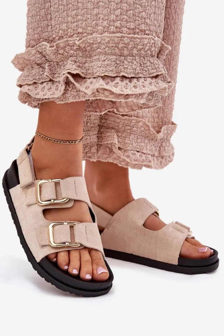 Sandały Damskie Z Klamrami Jasnobeżowe Seladith