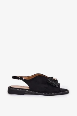 Sandały Damskie Z Kokardą Na Płaskim Obcasie S.Barski KV51-014 Czarne