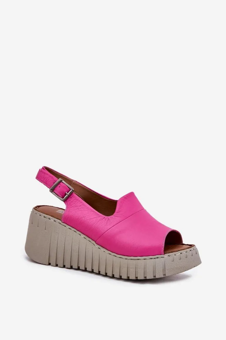 Sandały Damskie Z Naturalnej Skóry Na Koturnie Artiker 54C0789 Fuksja