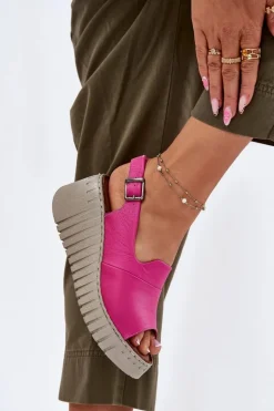 Sandały Damskie Z Naturalnej Skóry Na Koturnie Artiker 54C0789 Fuksja