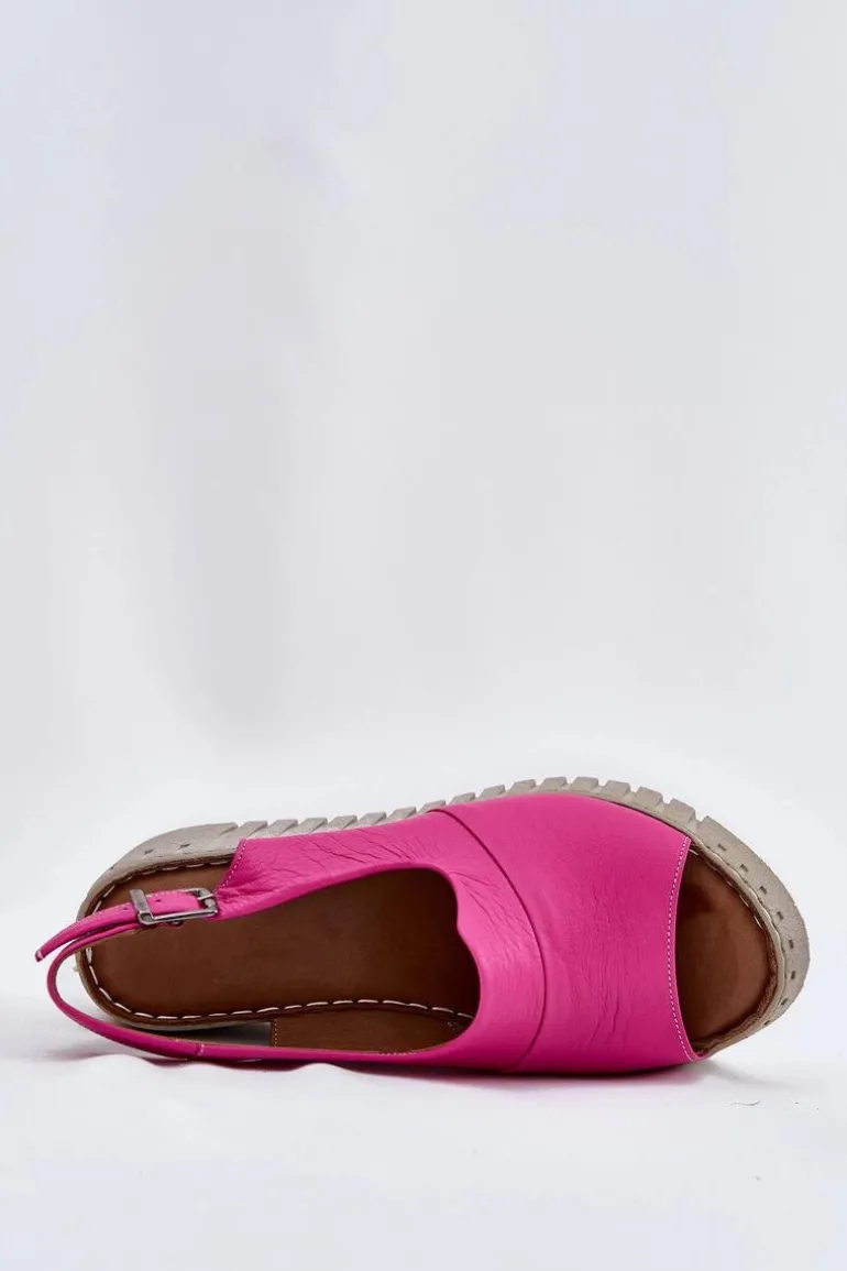 Sandały Damskie Z Naturalnej Skóry Na Koturnie Artiker 54C0789 Fuksja