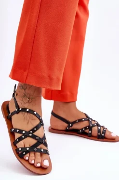 Sandały Damskie Z Ozdobami Czarne Alemona