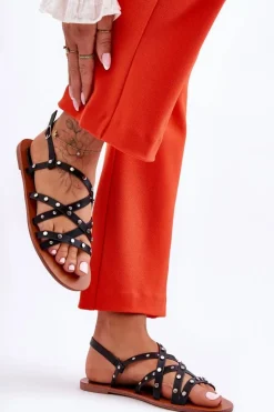 Sandały Damskie Z Ozdobami Czarne Alemona