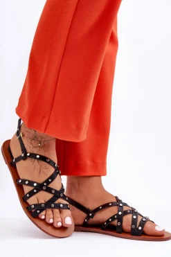 Sandały Damskie Z Ozdobami Czarne Alemona