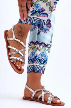 Sandały Damskie z Ozdobami Srebrne Alemona