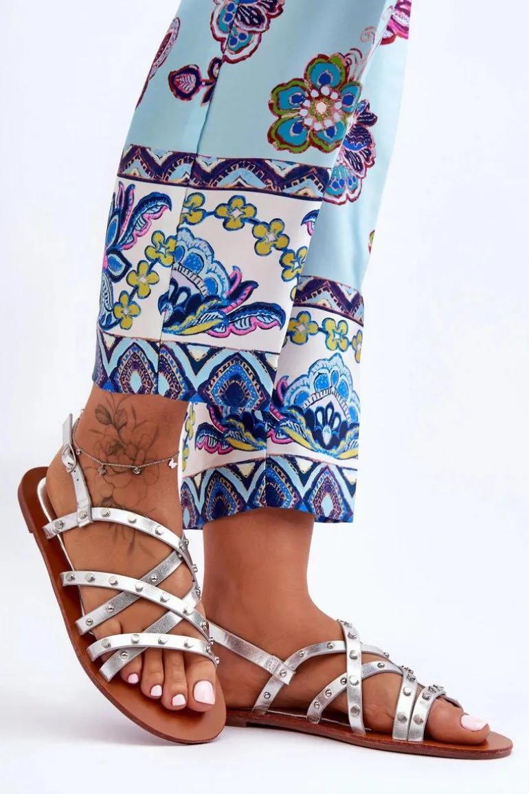 Sandały Damskie z Ozdobami Srebrne Alemona