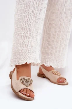 Sandały Damskie Z Ozdobnym Sercem S.Barski KV27-018 Beżowe