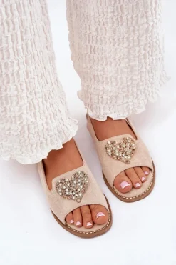 Sandały Damskie Z Ozdobnym Sercem S.Barski KV27-018 Beżowe