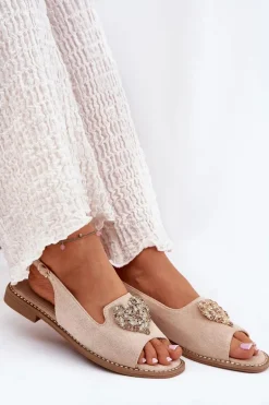 Sandały Damskie Z Ozdobnym Sercem S.Barski KV27-018 Beżowe