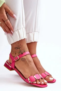 Sandały Damskie Z Ozdobnym Paskiem Płaskie Fuksja Adissa