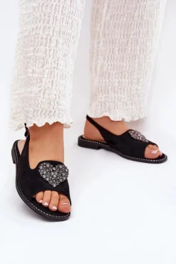 Sandały Damskie Z Ozdobnym Sercem S.Barski KV27-018 Czarne