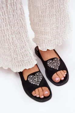 Sandały Damskie Z Ozdobnym Sercem S.Barski KV27-018 Czarne