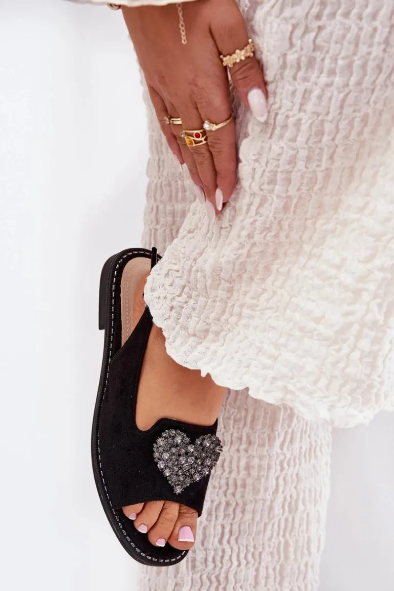 Sandały Damskie Z Ozdobnym Sercem S.Barski KV27-018 Czarne