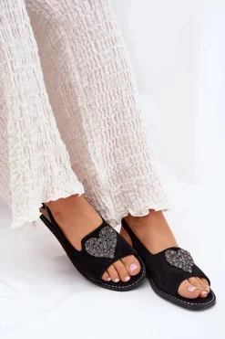 Sandały Damskie Z Ozdobnym Sercem S.Barski KV27-018 Czarne