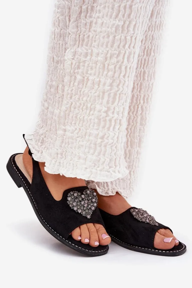 Sandały Damskie Z Ozdobnym Sercem S.Barski KV27-018 Czarne