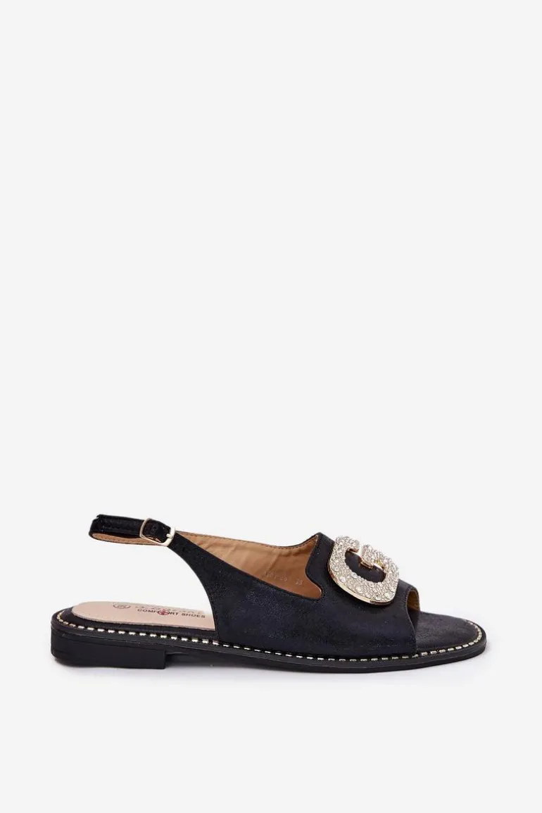 Sandały Damskie Z Ozdobnym Detalem S.Barski KV51-081 Czarne