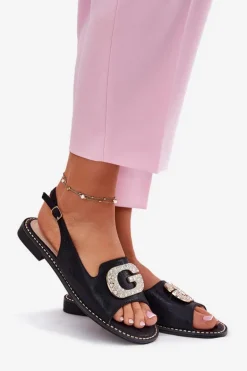 Sandały Damskie Z Ozdobnym Detalem S.Barski KV51-081 Czarne