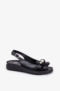 Sandały Damskie Z Ozdobnym Kwiatkiem Czarne Divonne