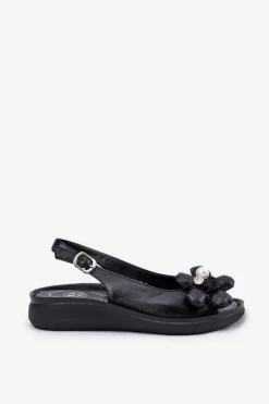 Sandały Damskie Z Ozdobnym Kwiatkiem Czarne Divonne
