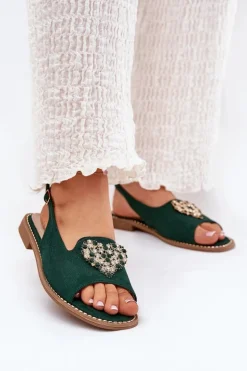 Sandały Damskie Z Ozdobnym Sercem S.Barski KV27-018 Zielone