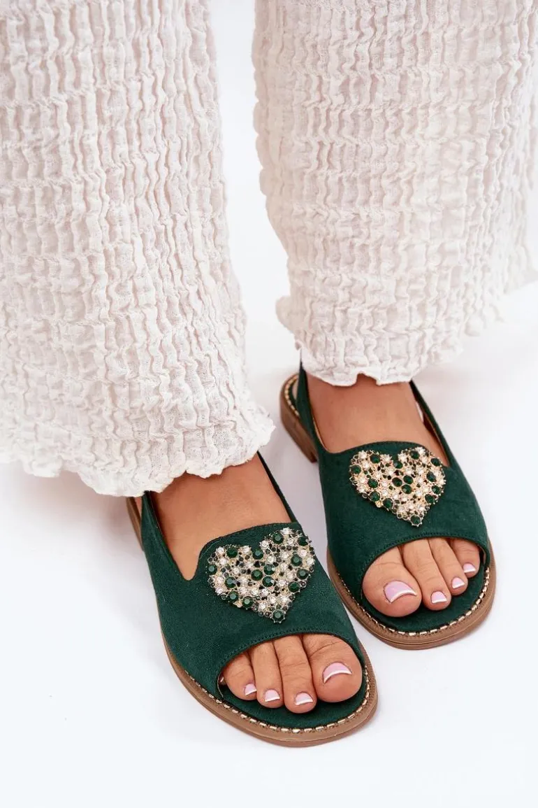 Sandały Damskie Z Ozdobnym Sercem S.Barski KV27-018 Zielone